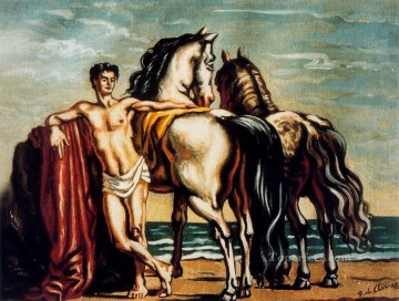 two boys singing Painting - groom with two horses Giorgio de Chirico Metaphysical surrealism